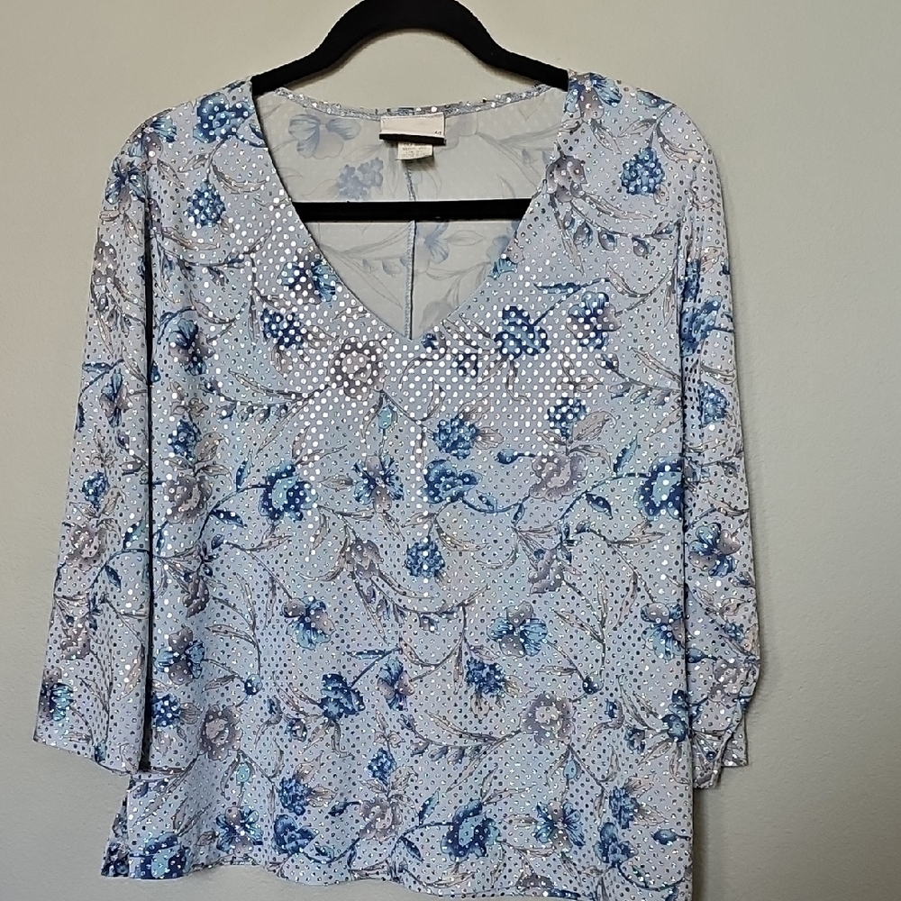 Fashion Bug Vintage Y2K Iridescent Sequin Floral V-Neck Blouse Size 14